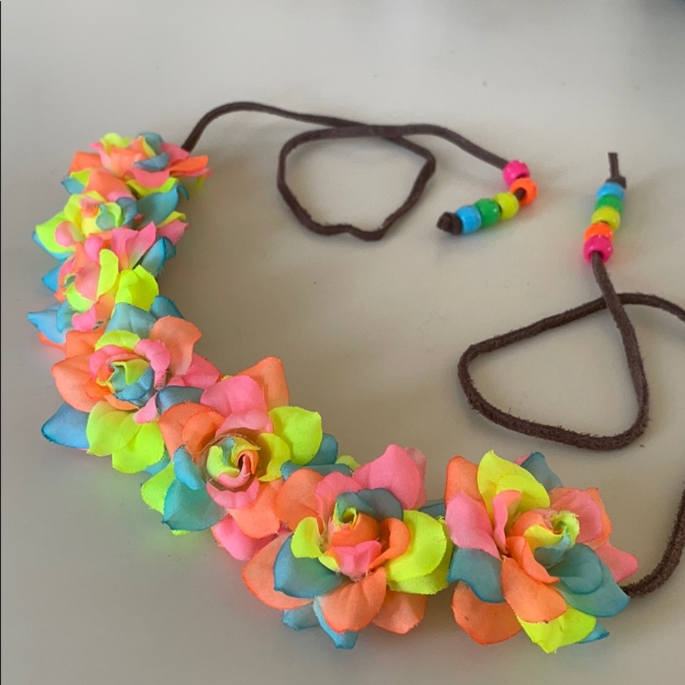 Neon rainbow boho flower headband